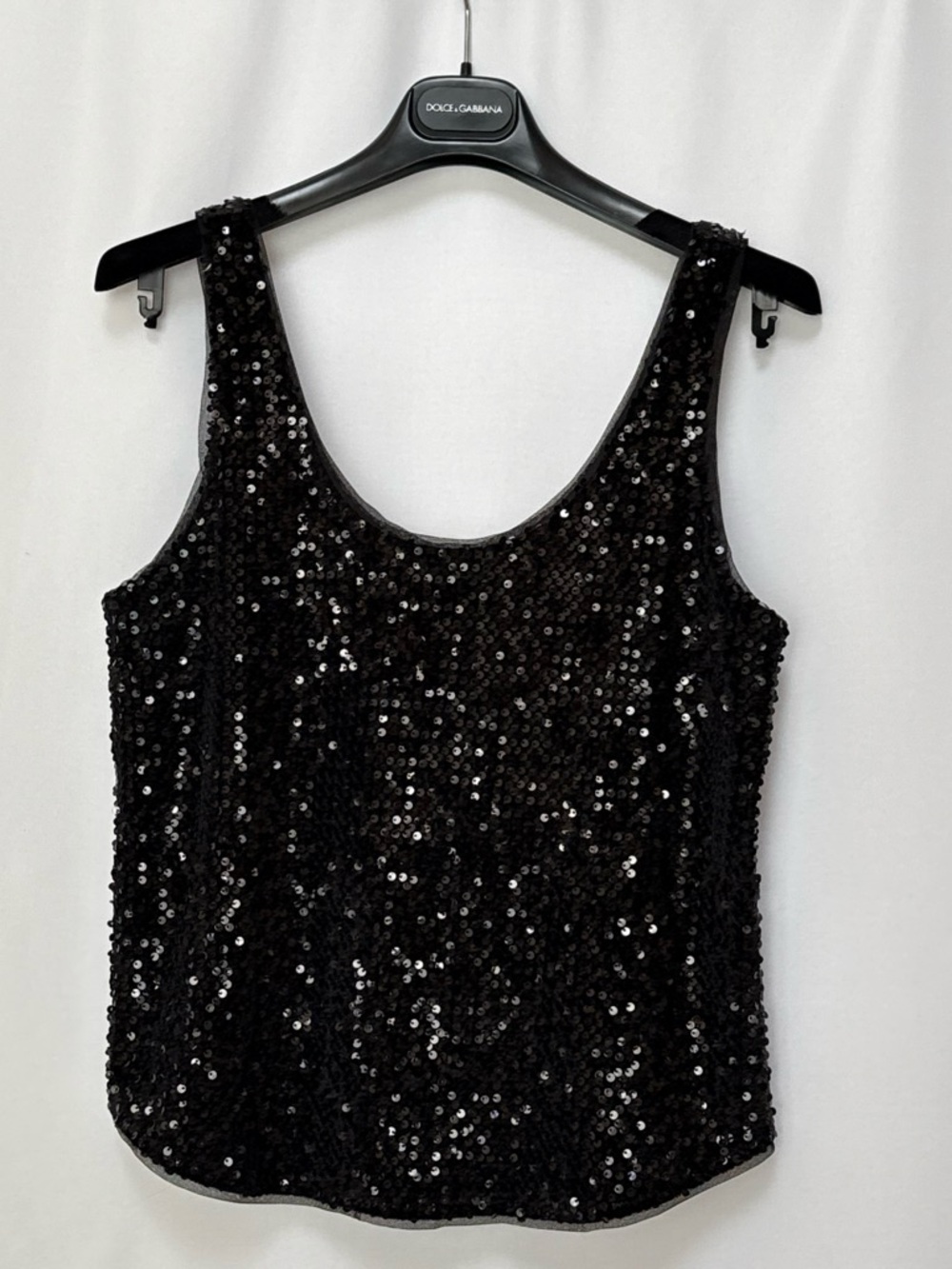 Scripted Black Sequin Tank Top | Size S | Excellent Condition